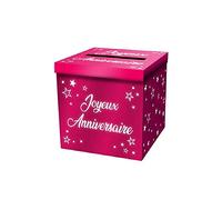 URNE JOYEUX ANNIVERSAIRE PAILLETEE FUCHSIA