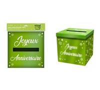 Urne - Joyeux anniversaire - Vert métallisé - 20x20x20cm - Carton - A monter - Cagnotte Vert