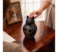 Urne Pour Animaux De Compagnie - Résine 12x20,5 Cm | Statue D'urne De Crémation Du Dieu Chat Égyptien | Sculpture Inspirée De La Mythologie Égyptienne Antique | Porte-cendres Commémoratif Pour Honorer