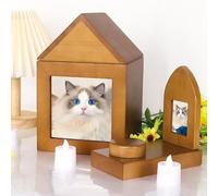 Urne pour Chien,Urne Bois Pet Urn for Dogs Or Cats Ashes Cremation Urns with Photo Frame Memorial Box(Small Group)