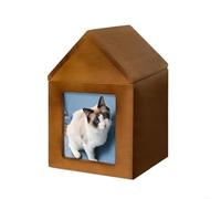 Urne pour Chien,Urne Bois Pet Urn for Dogs Or Cats Ashes Cremation Urns with Photo Frame Memorial Box(Small House)