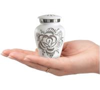 Urne souvenir blanche - Petite urne pour cendres humaines avec boîte noire et sac - Urne souvenir rose blanche pour cendres d'adulte - Petite urne funéraire pour hommage à votre bien-aimé - Mini urnes