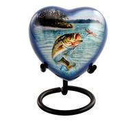 Urne souvenir en forme de cœur pour pêche au bar - Urne en forme de cœur avec support, étui et sac de qualité supérieure
