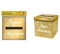 Urne Tirelire Joyeux Anniversaire dorée Effet Or métallique