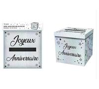 Urne - Tirelire Joyeux Anniversaire -Effet Blanc métallique - 20cm