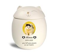 Urnes d'animaux pour Les Cendres de Chats Personnalisées, Urne de Chat pour Les Cendres, Urnes de crémation en céramique pour Les Cendres d'animaux de Compagnie,Blanc,Big