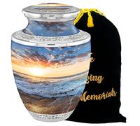 Urnes funéraires au Coucher de Soleil sur la mer pour Cendres d'adultes, Hommes et Femmes - Urnes funéraires décoratives fabriquées à la Main pour Cendres d'adulte Homme et Femme - 90,7 kg - avec Sac