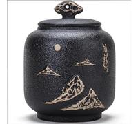 urnes pour animaux de compagnie destinées aux cend Urne funéraire décorative de montagne for cendres d'adultes et d'animaux, petites urnes commémoratives en céramique faites à la main(Black)