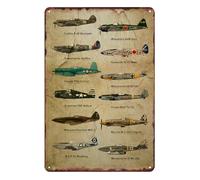 Urnjkfo Poster vintage de la Seconde Guerre mondiale - Décoration murale en métal - Décoration militaire - Affiche d'avions - Pour chambre de garçon, grotte, garage - 20,3 x 30,5 cm