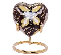 UrnsWithLove Petite urne funéraire en Forme de cœur Peinte pour Cendres avec boîte et Support (Papillon Brun)
