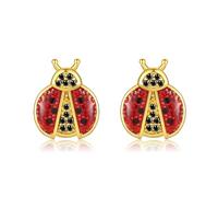 URONE Boucles d'Oreilles Coccinelles Boucles d'Oreilles Clous en Argent Sterling 925 Coccinelle Rouge et Noire Coccinelles Bijoux Cadeau pour Femme et Fille