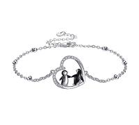 URONE Bracelet Pingouin En Argent Sterling Pendentif Animal Coeur Pingouin Bijoux Pingouin Cadeaux Pour Femmes Filles
