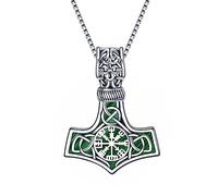 URONE Collier Marteau De Thor Viking En Argent Sterling Noeud Celtique Avec Malachite Mjolnir Anniversaire Nordique Bijoux Viking Cadeau Pour Homme