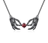 URONE Collier Tête De Mort En Argent Sterling Avec Pendentif En Forme De Main De Squelette Bijoux Gothiques D'halloween Cadeaux De Fête Des Mères Pour Femmes Et Filles…