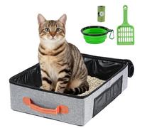Uross Litière portable pour chat avec couvercle à fermeture éclair + 1 pelle + 1 bol + 1 sac à - Litière légère et étanche pour les voyages, voiture - 46 x 13 x 26 cm