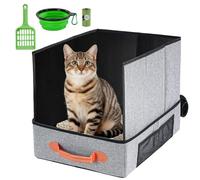 Uross Litière portable pour chat avec couvercle à fermeture éclair + 1 pelle + 1 bol + 1 sac à - Litière légère et étanche avec paroi acoustique pour les voyages, voiture - 46 x 13 x 26 cm
