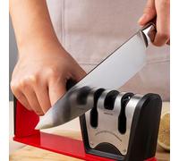 URPIZY Aiguiseur de couteaux électrique sans fil pour couteaux de cuisine et fruits avec revêtement diamant en acier inoxydable 22,5 x 5 x 8,5 cm, rouge