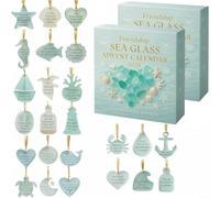 URPIZY Calendrier de l'Avent 2025 en verre de mer d'amitié avec 24 boîtes, design côtier pour Noël, décoration à décompter, idée cadeau pour amis, motif océan (2)