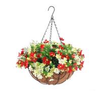 URPIZY Fleurs artificielles Panier suspendu en rotin, 20 x 9,5 cm, arrangement floral réaliste fait à la main, protégé contre les UV, pour la décoration de jardin, balcon ou terrasse en plein air (C)