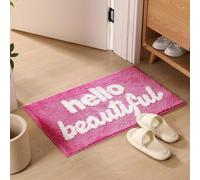 URPIZY Hello Beautiful Tapis de bain doux et antidérapant en polyester, 50 x 80 cm, lavable en machine, pour salle de bain, chambre à coucher ou balcon, rose