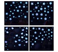 URPIZY Lot de 4 stickers muraux lumineux en forme de cœur et d'étoile - Pour chambre d'enfant - Décoration de nuit - Autocollant mural lumineux