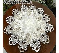 URPIZY Napperon rond vintage en dentelle crochetée à la main, nappe ronde florale en dentelle, serviette de canapé blanche (M)