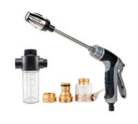 URPIZY Pommeau de douche haute pression en métal avec poignée en caoutchouc et motif de jet réglable | Pour voiture, jardin et surfaces extérieures, buse en mousse et 3 connecteurs métalliques