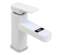URPIZY Robinet intelligent avec affichage numérique de la température en acier inoxydable, mitigeur pour lavabo avec réglage de l'eau chaude et froide, forme compacte et élégante (blanc)