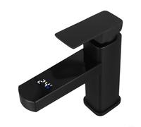 URPIZY Robinet intelligent avec affichage numérique de la température en acier inoxydable, mitigeur pour lavabo avec réglage de l'eau chaude et froide, forme compacte et élégante (noir)