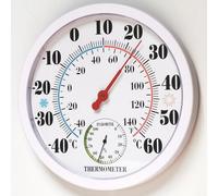 URPIZY Thermomètre analogique intérieur et extérieur avec hygromètre, cadran rond blanc, plage de température de -40 °C à 60 °C et humidité de 0 à 100 % pour jardin, balcon