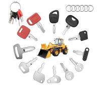 URQAT Clés D'allumage de Remplacement, 12PCS Universelle Clés de Commutateur D'allumage de Rechange avec 6 Porte-Clés, Clés de Démarrage Rechange du Commutateur D'allumage pour Bobcat/Liebher/Kobelco