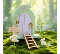 URROMA 1 Ensemble de Porte de Jardin féérique en Bois avec échelle, Plante, Lapin, Pierre Miniature enchantée pour Tronc d'arbre décoration de fée extérieure