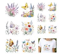 URROMA 12 pièces de transferts DTF de Fleurs Sauvages prêts à Presser, 2 Tailles de transferts thermocollants de Papillon et Fleurs printanières, Impressions DTF de Nature Sauvage pour T-Shirts