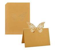 URROMA 3D-Butterfly Place Cards, 50 Pcs Gold Name Place Cards Laser Cut Design Table Cards Guest Name Food Signs for Table Setting Reception Party
