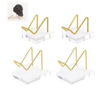 URROMA 4 Pcs Acrylique Non Traité St1 Base D'Affichage, Support de Chevalet en Métal Doré Minerai de Cristal de Roche Minéral Adapté aux Collectionneurs de Minéraux Porte-Photo Porte-Carte Postale