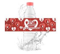 URROMA 50Pcs Étiquettes de Bouteille D'Eau de Sensibilisation au SIDA Autocollants de Bouteille Imperméables pour la Journée Mondiale du SIDA Emballages de Boissons à Ruban Rouge pour L'Événement