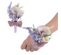 URROMA Ensemble de corsage de poignet et boutonnière, 1 lot de petites fleurs de lys calla violettes pour bal de fin d'année, bracelet de mariage artificiel pour fête de mariage, bal de fin d'année