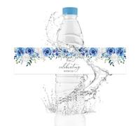 URROMA Etiquettes pour Bouteilles d'eau, 50Pcs Fleurs Bleues et Blanches Merci de célébrer avec Nous Etiquette imperméable pour Bouteille de Mariage Anniversaire Graduation Baby Shower