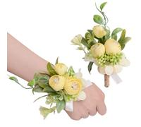 URROMA Lot de 2 boutonnières artificielles en Forme de Roses Jaunes Faites à la Main pour Mariage, fête de Mariage ou Bal de Fin d'année