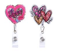 URROMA Lot de 2 porte-badges rétractables avec pince crocodile pour la Saint-Valentin Rose brillant
