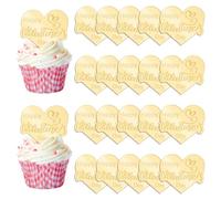 URROMA Lot de 20 décorations de Cupcakes en Forme de cœur en Acrylique doré pour décoration de fête de Saint-Valentin