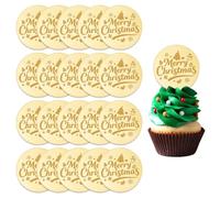 URROMA Lot de 20 décorations de Cupcakes « Merry Christmas » Rondes dorées en Acrylique - Arbre de Noël - Bonhomme de Neige Mignon - Disques de gâteau Miroir pour fête