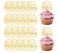 URROMA Lot de 20 décorations rondes en acrylique pour cupcakes avec inscription « Happy Birthday » - Miroir doré