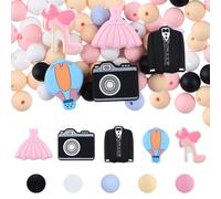 URROMA Lot de 20 perles en silicone sur le thème du mariage avec robe et talons hauts - Perles d'espacement irrégulières pour stylo bracelet, cadeaux de mariage
