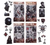 URROMA Lot de 24 feuilles d'autocollants esthétiques gothiques pour filles - Découpés à l'emporte-pièce - Vintage - Halloween - Scrapbooking - Autocollants transparents en PET
