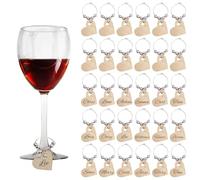 URROMA Lot de 30 breloques en bois pour verres à vin en forme de cœur pouvant être écrits pour les verres à vin pour boissons, dégustation de vin, fête de mariage