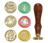 URROMA Lot de 4 cachets de cire de Noël avec tête de sceau amovible en laiton et poignée en bois