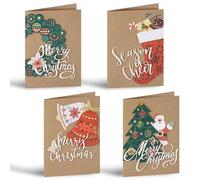 URROMA Lot de 4 cartes de vœux de Noël vintage 4 styles de cartes de vacances avec enveloppe vierge, cartes de Noël pour invitations de fête de Noël