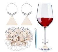 URROMA Lot de 50 breloques triangulaires en bois pour verres à vin - Marqueurs vierges pour boissons, dégustation, mariage, fête d'anniversaire