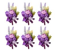 URROMA Lot de 6 boutonnières de Mariage, Petites Roses Violettes, Accessoires de Fleurs artificielles pour marié, marié, témoin d'honneur, Fleurs de Mariage